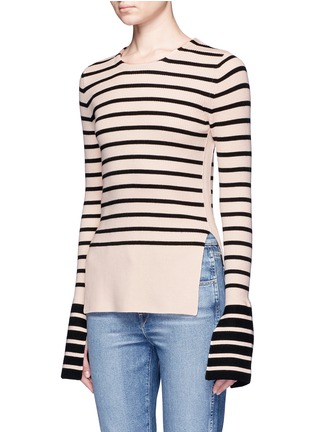 Front View - Click To Enlarge - MO&CO. EDITION 10 - Stripe high low hem sweater