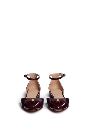 Front View - Click To Enlarge - TORY BURCH - 'Gemini' logo bow patent leather flats