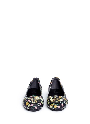 Front View - Click To Enlarge - TORY BURCH - 'Minnie Travel' floral print leather ballet flats