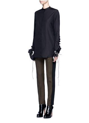 Front View - Click To Enlarge - HAIDER ACKERMANN - Ruffle lace-up sleeve poplin shirt