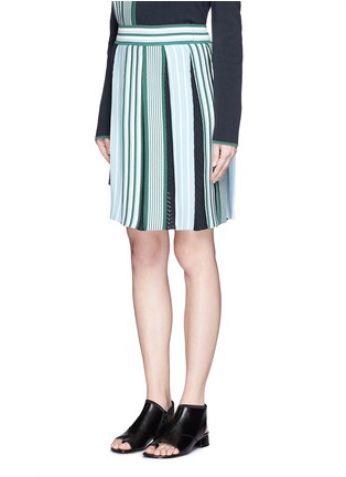 Front View - Click To Enlarge - MSGM - Asymmetric pleat stripe cotton knit layer skirt