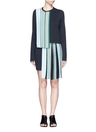 Figure View - Click To Enlarge - MSGM - Asymmetric pleat stripe cotton knit layer skirt