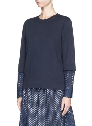 Front View - Click To Enlarge - SEE BY CHLOÉ - Eyelet lace sleeve cotton sweatshirt