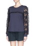 Front View - Click To Enlarge - SEE BY CHLOÉ - Guipure lace sleeve tassel cotton T-shirt