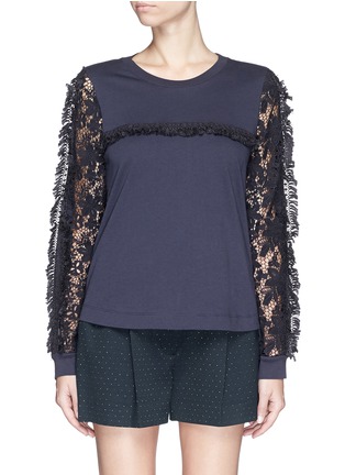 Main View - Click To Enlarge - SEE BY CHLOÉ - Guipure lace sleeve tassel cotton T-shirt