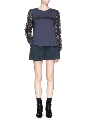 Figure View - Click To Enlarge - SEE BY CHLOÉ - Guipure lace sleeve tassel cotton T-shirt