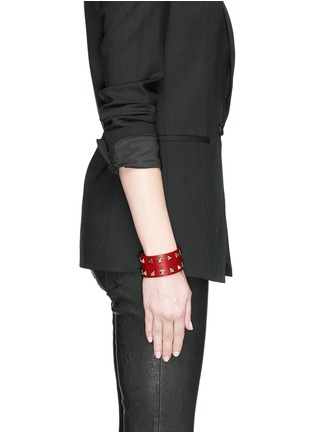 Figure View - Click To Enlarge - VALENTINO GARAVANI - 'Rockstud' bar clasp wide leather bracelet