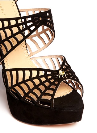 Detail View - Click To Enlarge - CHARLOTTE OLYMPIA - 'Caught in Charlotte's Web' suede caged sandals