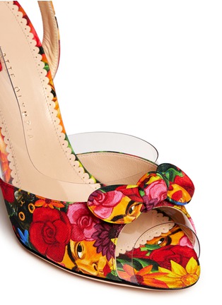 Detail View - Click To Enlarge - CHARLOTTE OLYMPIA - 'Sue' floral print crepe de Chine sandals