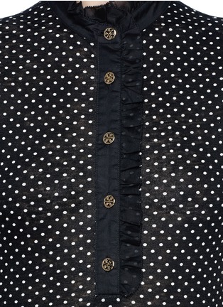 Detail View - Click To Enlarge - TORY BURCH - 'Lidia' ruffle collar polka dot polo shirt