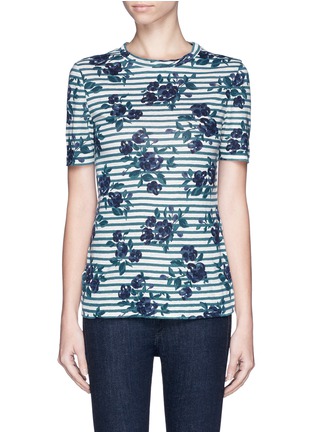 Main View - Click To Enlarge - TORY BURCH - 'Kara' floral stripe linen T-shirt
