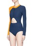 Figure View - Click To Enlarge - FLAGPOLE SWIM - 'Kelly' cutout colourblock long sleeve swimsuit