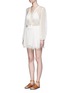 Front View - Click To Enlarge - ZIMMERMANN - 'Oleander' lattice lace-up crinkled silk playsuit