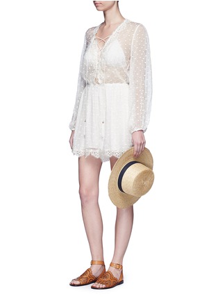 Figure View - Click To Enlarge - ZIMMERMANN - 'Oleander' lattice lace-up crinkled silk playsuit