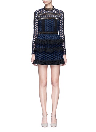 Main View - Click To Enlarge - SELF-PORTRAIT - Mixed star guipure lace tiered mini dress