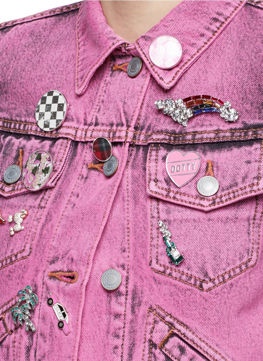 4 Stores: MARC JACOBS Shrunken Denim Jacket With Pink Embellishments ...