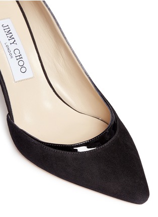 Detail View - Click To Enlarge - JIMMY CHOO - 'Logan 85' patent leather trim suede d'Orsay pumps