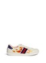 Main View - Click To Enlarge - GUCCI - 'Flames' appliqué web stripe leather sneakers