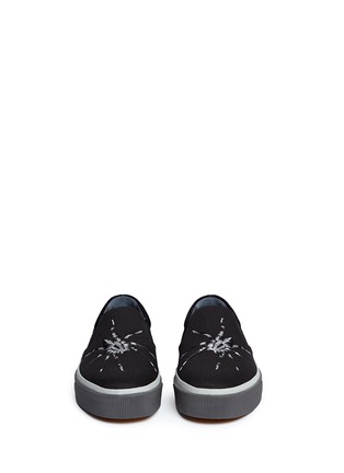 Front View - Click To Enlarge - LANVIN - Spider embroidery canvas and suede skate slip-ons