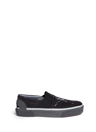 Main View - Click To Enlarge - LANVIN - Spider embroidery canvas and suede skate slip-ons