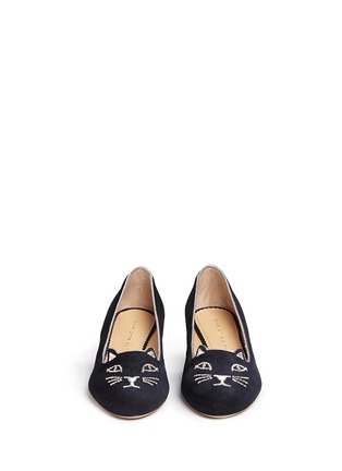 Front View - Click To Enlarge - CHARLOTTE OLYMPIA - 'Kitty 35' metallic coil embroidery suede pumps