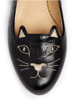 Detail View - Click To Enlarge - CHARLOTTE OLYMPIA - 'Kitty' croc embossed leather flats