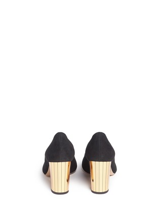 Back View - Click To Enlarge - CHARLOTTE OLYMPIA - 'Liz' metallic panelled heel suede pumps
