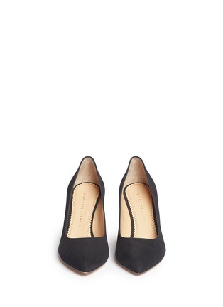 Front View - Click To Enlarge - CHARLOTTE OLYMPIA - 'Liz' metallic panelled heel suede pumps