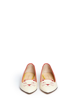 Front View - Click To Enlarge - CHARLOTTE OLYMPIA - 'Mid-Century Kitty' contrast heel leather flats