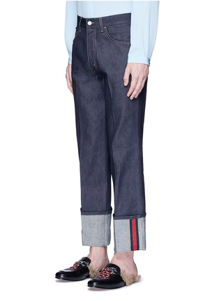 Front View - Click To Enlarge - GUCCI - Rolled cuff wide leg jeans