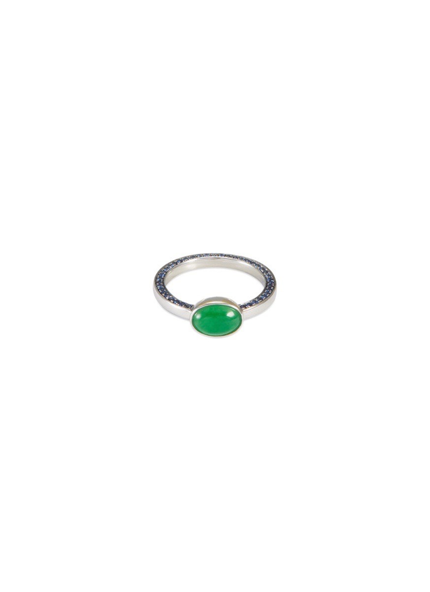 Sapphire jade 18k white gold ring
