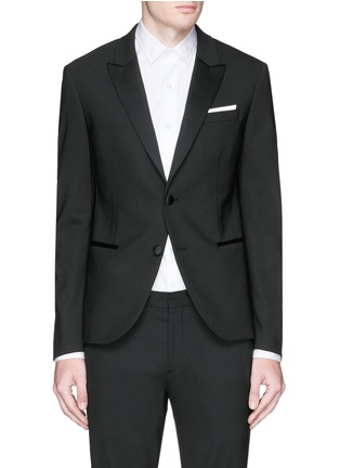 Main View - Click To Enlarge - NEIL BARRETT - Satin peak lapel skinny fit tuxedo blazer