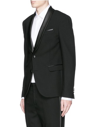 Front View - Click To Enlarge - NEIL BARRETT - Leather shawl lapel skinny fit tuxedo blazer