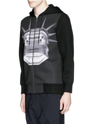 Front View - Click To Enlarge - NEIL BARRETT - Stretch Statue of Liberty print zip hoodie