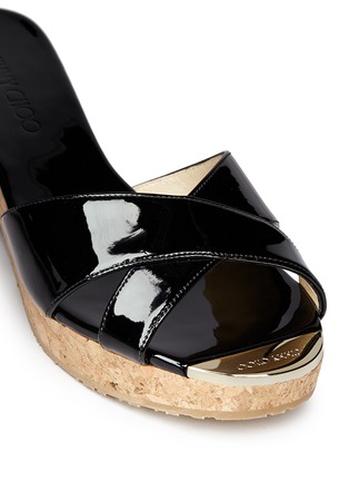 Detail View - Click To Enlarge - JIMMY CHOO - 'Panna' cork wedge patent leather sandals
