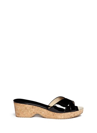 Main View - Click To Enlarge - JIMMY CHOO - 'Panna' cork wedge patent leather sandals