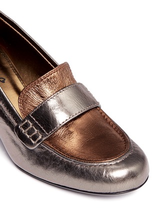 Detail View - Click To Enlarge - LANVIN - Block heel metallic leather loafers