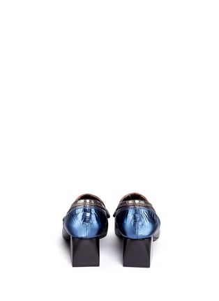 Back View - Click To Enlarge - LANVIN - Block heel metallic leather loafers