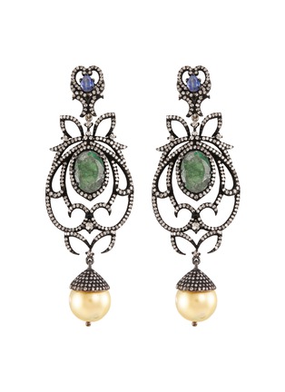 Main View - Click To Enlarge - AISHWARYA - Diamond emerald kyanite pearl silver and gold alloy earrings