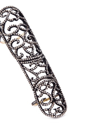 Detail View - Click To Enlarge - AISHWARYA - Diamond silver and gold alloy cutout full finger ring