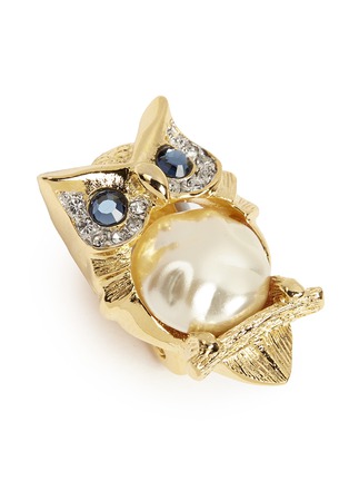 Detail View - Click To Enlarge - KENNETH JAY LANE - Crystal pavé faux pearl owl clip earrings