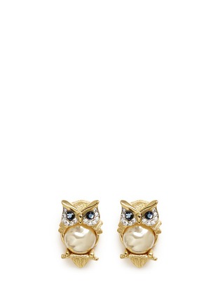 Main View - Click To Enlarge - KENNETH JAY LANE - Crystal pavé faux pearl owl clip earrings