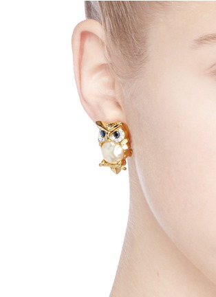 Figure View - Click To Enlarge - KENNETH JAY LANE - Crystal pavé faux pearl owl clip earrings