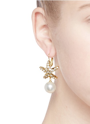 Figure View - Click To Enlarge - KENNETH JAY LANE - Crystal pavé faux pearl starfish drop earrings