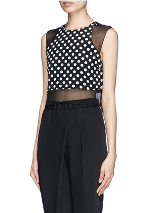 Front View - Click To Enlarge - ELIZABETH AND JAMES - 'Enino' sheer panel polka dot cropped top