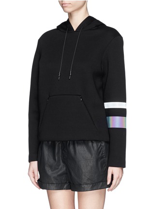 Front View - Click To Enlarge - T BY ALEXANDER WANG - Reflective stripe scuba jersey hoodie