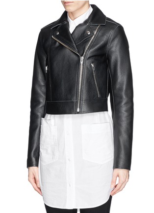 Front View - Click To Enlarge - T BY ALEXANDER WANG - Cropped leather biker jacket