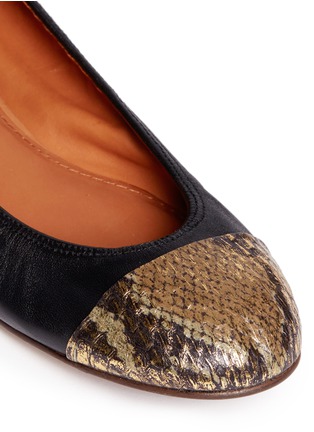 Detail View - Click To Enlarge - LANVIN - Metallic snakeskin toe cap leather ballerinas