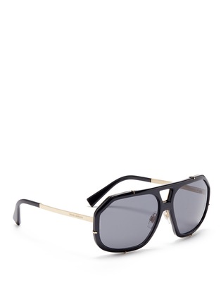 Figure View - Click To Enlarge - - - Acetate front metal aviator sunglasses