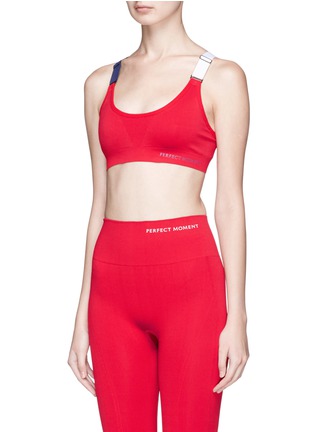 Front View - Click To Enlarge - PERFECT MOMENT - Colourblock cross strap sports bra